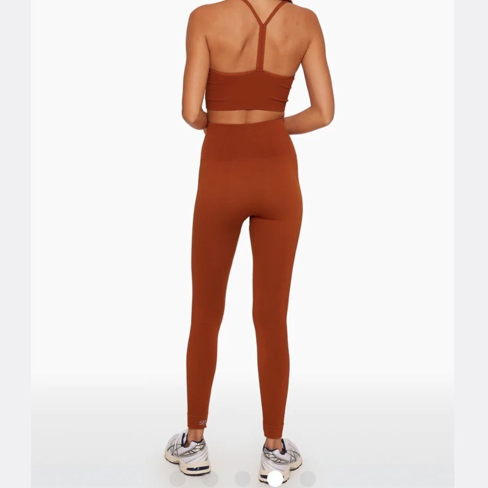 Set Active rusty orange brown seemless leggings fit like size small